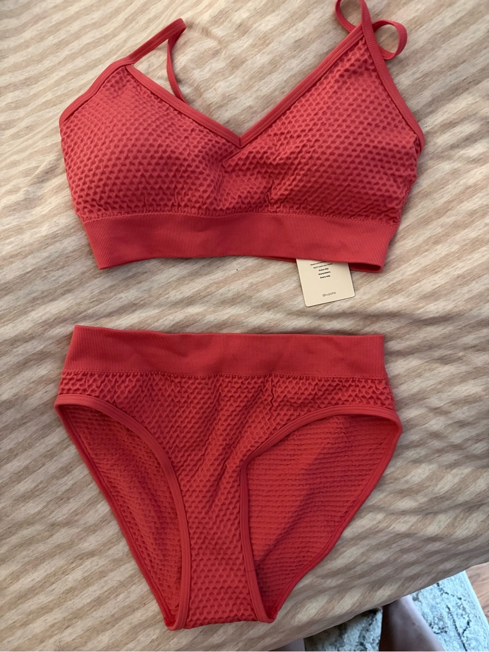 Cupshe Coral Red Textured Bikini Set